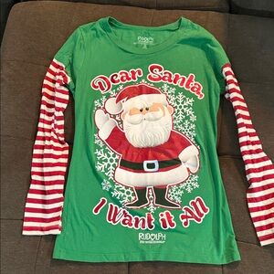 Santa juniors long sleeve Christmas tee Shirt